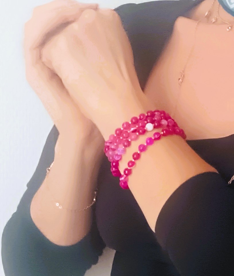 Bracelet quadrilobe en agate "Rose" – Image 2