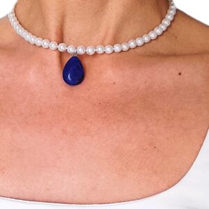 Collier court avec un pendentif Lapis lazuli "Blancheur" – Image 2