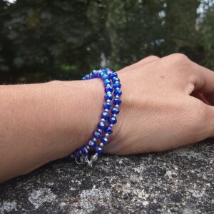 Bracelet en perles de cristal à deux rangs Bleu Améthyste – Image 3