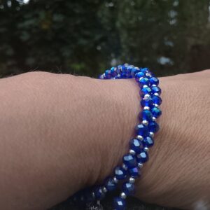 Bracelet en perles de cristal à deux rangs Bleu Améthyste – Image 2