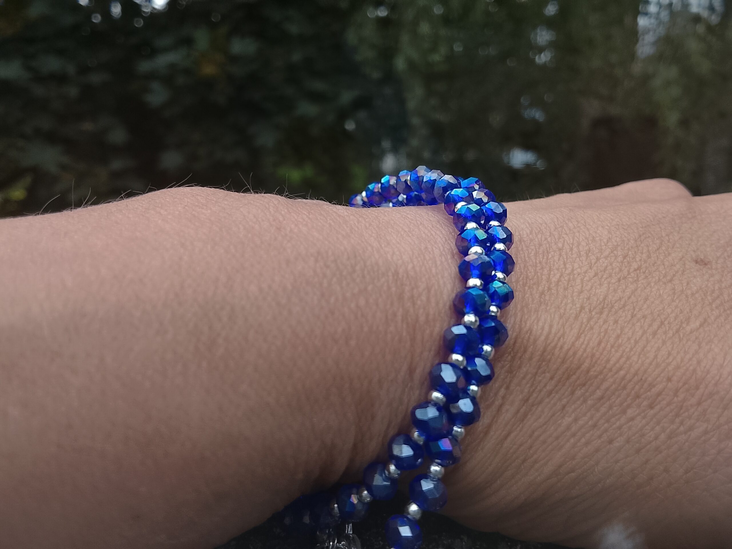 Bracelet en perles de cristal à deux rangs Bleu Améthyste – Image 2