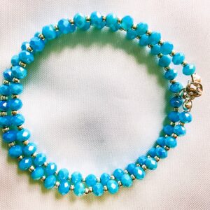 Bracelet en perles 2 rangs Bleu Azur – Image 3